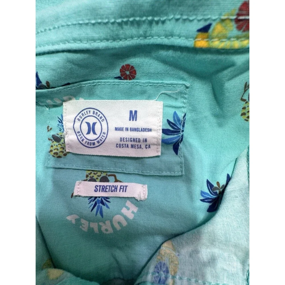 Hurley Men's Teal Party Hawaiian Short Sleeve Button Up Shirt‎ M Bright AOP